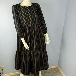 Hatch The Eda Tiered Maternity 3/4 Sleeves Cotton Maxi Dress Size 0 (XS-S)